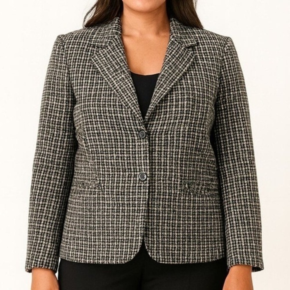 Sage Harbor Plaid Wool Blend Blazer – Women's Size 14‎ Career Jacket